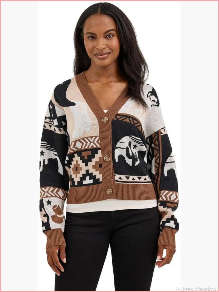 Retro Cardigan With Punchy Design - Short Sleeve Crew Neck